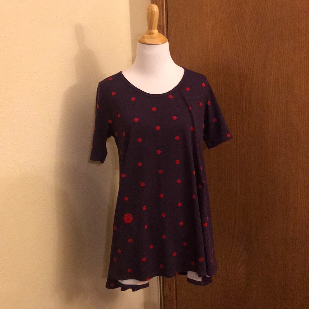 LuLaRoe Purple and Red Polka Dot Perfect Tee